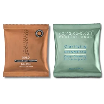 Abbildung von Cocochoco Gold Haarkur mit brasilianischem Keratin, 50 ml Kur, klärendes Shampoo