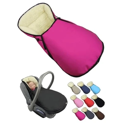 Abbildung von Fußsack für Babyschale [Winterfußsack] Kinderautositz kompatibel mit Maxi Cosi Babyschalen Gruppe 0+ Lammwolle Sitzauflage verstellbar (pink)