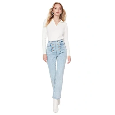 Abbildung von Trendyol Damen Herren Hoher Bund Flared Jeans, Hellblau, 38 EU