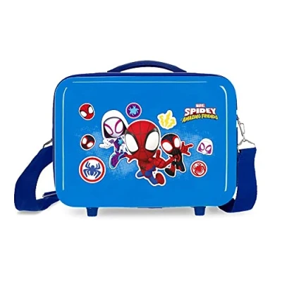 Abbildung von Marvel Spiderman go webs Anpassbarer Kulturbeutel mit blauem Schultergurt 29 x 21 15 cm starres ABS 9,14 l 0,6 kg