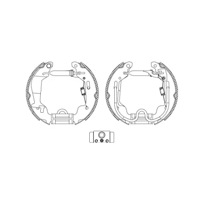 Abbildung von HELLA Shoe Kit Pro 8DB 355 004 781 Bremsensatz, Trommelbremse mit Radbremszylinder, Stellelement OPEL: Agila A