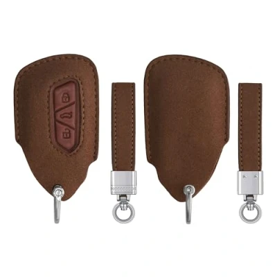 Abbildung von kwmobile Autoschlüssel Kunstleder Hülle kompatibel mit VW Golf 8 3 Tasten Schlüsselhülle Schlüssel Case Cover in Hellbraun Braun