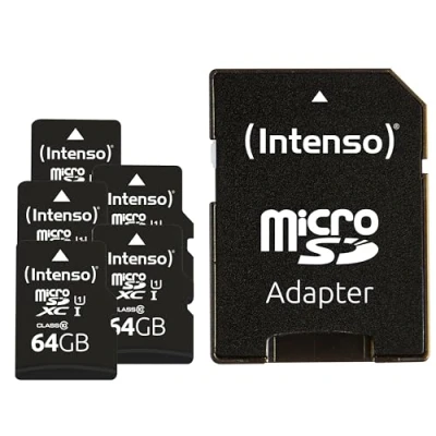 Abbildung von Intenso Premium microSDXC 5X 64GB Class 10 UHS I Speicherkarte inkl. SD Adapter (bis zu 90 MB/s), schwarz