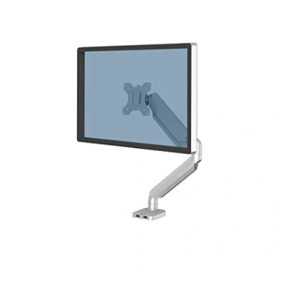 Abbildung von Fellowes Monitor Halterung für 1 Bildschirm bis 32 Zoll (81,28 cm) Platinum Series Arm mit Gasfeder, USB Ports Befestigung Klemme oder an Kabeldurchlass Farbe: Silber