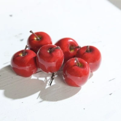 Abbildung von mucplants 6 Stück rote Mini Lackäpfel mit Drahtstiel 3,5cm zur Dekoration Kunstobst künstliches Obst