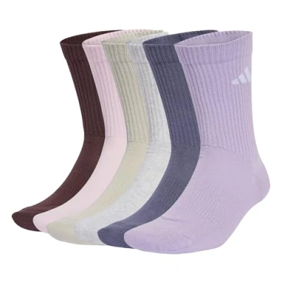 Abbildung von adidas Unisex CUSHIONED CREW SOCKS 6 PAIR PACK, Aurora Ruby/Preloved Violet/Powder Plum/Light Grey Heather, 8.5 10
