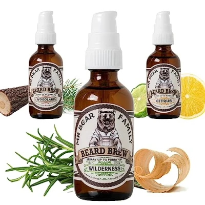 Abbildung von Mr Bear Family Bartöl Herren Wilderness pflegt und unterstützt Bart Wachstum nährreiches Bartpflege Öl mit Jojoba Argan Man Moisturizer Beard Oil for Men 60ml