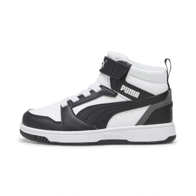 Abbildung von Puma Rebound V6 MID Unisex Sneaker high für Kinder, Größe: 34.5, White/black/shadow gray Schuhe