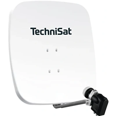 Abbildung von TechniSat SATMAN 65 PLUS Satellitenschüssel für 4 Teilnehmer (65 cm Sat Spiegel mit Masthalterung und 40mm Universal Quattro Switch LNB) weiß