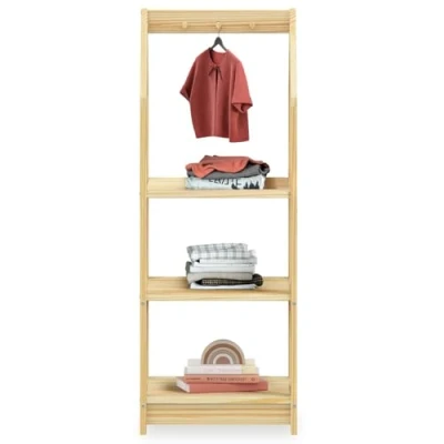 Abbildung von IDIMEX Kinder Regal Sally Hausform, Natur Montessori Kinderregal mit 3 Ablageböden, praktische Haken zur Organisation. Regale Kinderzimmer, Kindermöbel, Kindergarderobe