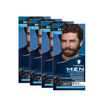 Abbildung von Schwarzkopf Men Perfect Bart Coloration 80 Natur Schwarz Braun Stufe 2 (4x 30 ml), Bartfärbemittel zum Kaschieren grauer Haare für ein natürlich aussehendes Ergebnis, schnelle Anwendung
