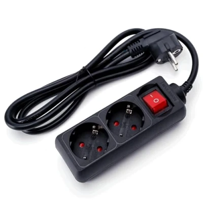 Abbildung von Deutsche 2 Fach Steckdosenleiste mit Schalter 1,5m 3G 1,5mm² schwarz
