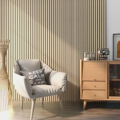 Abbildung von neu.holz Akustik Wandpaneel Vang im 12er Set Akustikplatten für Flur Wohnzimmer Innenwanddekoration in Holzoptik Wandverkleidung 8,64m² Eiche