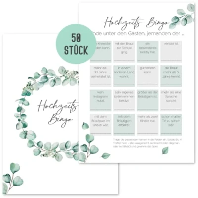 Abbildung von Things of Happiness Spiel, Hochzeitsspiel Bingo, Hochzeitsbingo, Spiel Gäste Hochzeit, Kennenlernspiel 50 Karten