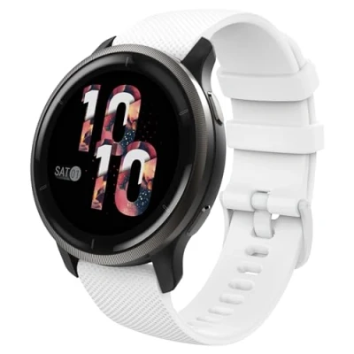 Abbildung von MoKo Armband Kompatibel mit Garmin Vivoactive 4S/Venu 3S/Venu 2S/Forerunner 265S/255S/255S Music/Vivomove 3S, 18mm Weiches Silikon Ersatzarmband Uhrenarmband Sportarmband, Weiß