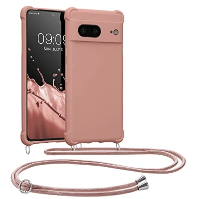 Abbildung von kwmobile Necklace Case kompatibel mit Google Pixel 7 Hülle Cover Kordel zum Umhängen Silikon Schutzhülle Perlmutt