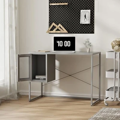 Abbildung von [en.casa] Schreibtisch Sund Compuertisch mit Ablagefach Grau Bürotisch 75 x 100 50 cm PC Tisch Metall rechteckige Tischplatte