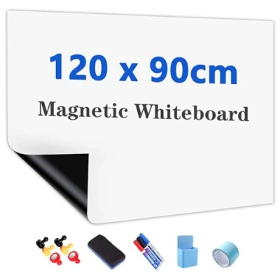 Abbildung von JOMUSAGA Whiteboard Folie, 120 x 90 cm, magnetisch selbstklebende Weißwandtafel Sticker DIY, inklusive Marker, Schwamm und Magnete, für Schule, Büro Zuhause