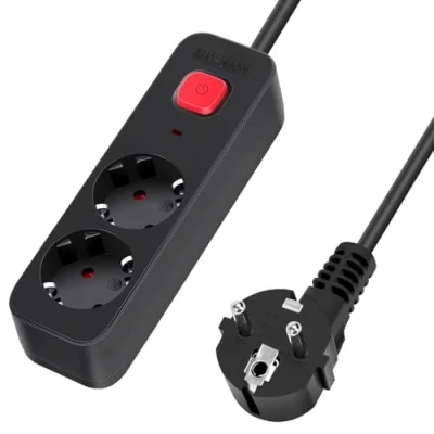 Abbildung von Deutsche Steckdosenleiste L Serie 2 Fach mit Schalter 1,5m 3G 1,5mm² schwarz