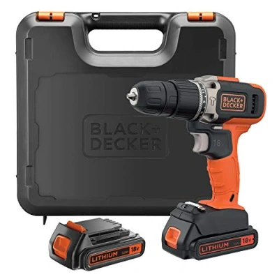 Abbildung von BLACK+DECKER 18 V Akku 2 Gang Bohrhammer mit zwei 1,5 Ah Akkus und 400 mA Ladegerät, 45 Nm Drehmoment, LED Arbeitsleuchte, BCD003C2K QW