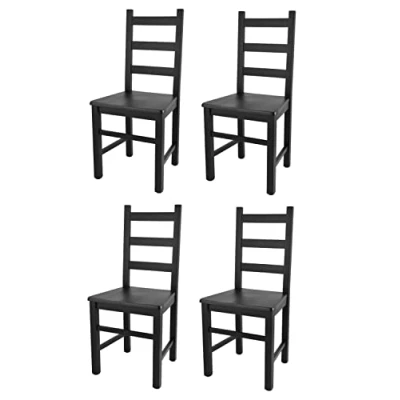 Abbildung von t m c s Tommychairs 4er Set Stühle Rustica für Küche und Esszimmer, robuste Struktur aus lackiertem Buchenholz in Anilinfabre Schwarz Sitzfläche Holz
