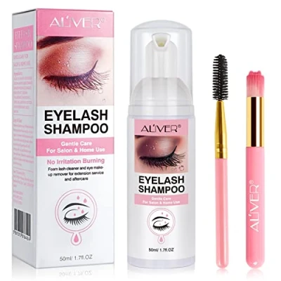 Abbildung von Shampoo für Wimpernverlängerung Lash Reinigung mit Bürste Make up Entferner Reiniger zum Entfernen von Rückständen (#1 Rosa)