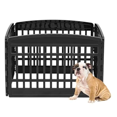 Abbildung von Iris Ohyama Welpenauslauf mit 4 Paneelen, H60cm, Schwarz, Katzengehege, Hundebox, Hundegitter, Für Outdoor, Indoor, Welpenlaufstall, Hundezaun, Welpenzaun, Laufstall Hund, CI 604E Panel