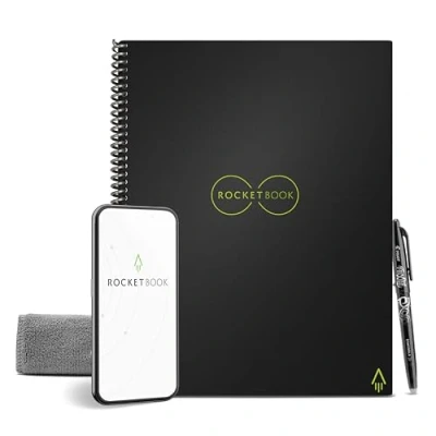 Abbildung von Rocketbook Core Wiederverwendbares Spiralbuch Letter A4, Schwarz, Punktraster, Inklusive Pilot FriXion Stift und Mikrofasertuch