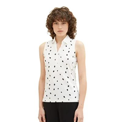 Abbildung von TOM TAILOR Damen 1037379 Polo Top, 32675 Offwhite Navy Dot Design, L