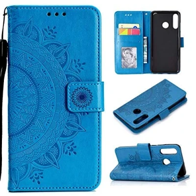 Abbildung von CoverKingz Handy Cover kompatibel mit Huawei P30 Lite Handyschutz Kartenfach Klapphülle Bookcase Hülle aufklappbar Motiv Mandala Blau