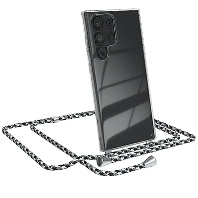 Abbildung von EAZY CASE Handykette kompatibel mit Samsung Galaxy S23 Ultra Kette zum Umhängen für Hülle Band aus Silikon transparente Handyhülle als Fallschutz in Schwarz Camouflage