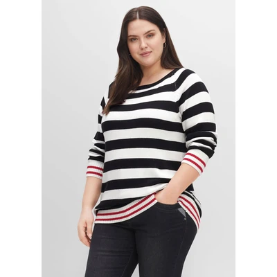 Abbildung von Sheego Raglan Strickpullover, Damen, Größe: 44/46, Schwarz offwhite