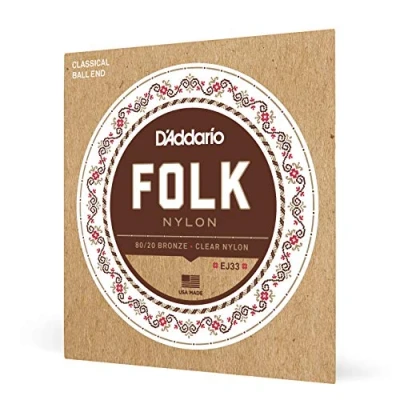 Abbildung von D&#039;Addario Gitarrensaiten Konzertgitarre Akustikgitarre Akustik Gitarre Saiten Classical Guitar Strings EJ33 Folk Nylon 80/20 Bronze/Clear Trebles, Ball End