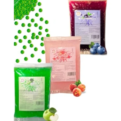 Abbildung von Bubble Tea Popping Boba Mix 3 x 600g Pfirsich+Grünapfel+Heidelbeer Fruchtperlen Glutenfrei Perlen Selber Machen Tee Topping für DIY