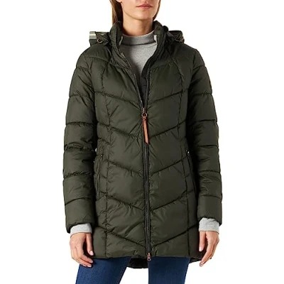 Abbildung von camel active Womenswear Damen Leichter Wasserabweisende Steppmantel mit Abnehmbarer Kapuze Jacket, Grün, 34