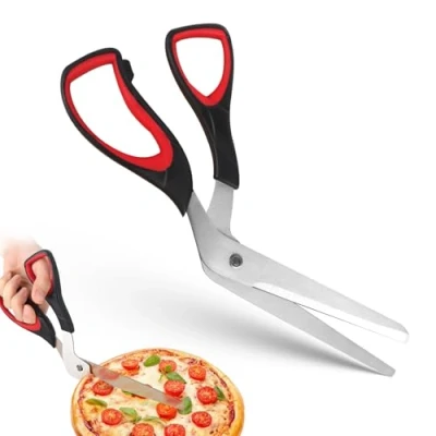Abbildung von TNOMSNO Pizzaschere, Pizzaschneider Multifunktionale Küchenschere, Einfach zu Verwendende und Reinigende 27 cm Pizzaschere für Crepes, Torten Pizzen.