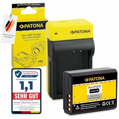 Abbildung von PATONA Slim Ladegerät mit Akku LP E10 Ersatz für Canon Batterie Kompatibel EOS 1100D 1200D 1300D 2000D 4000D Rebel T5 T6 Kiss X50 X70 X80 1D X Mark