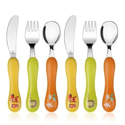 Abbildung von Lehoo Castle KinderBesteck, 6 teilig KinderBesteck Edelstahl, Kleinkind Gabeln Löffel Messer Set, Baby Gabel