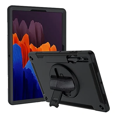 Abbildung von Lobwerk 4in1 Schutzhülle für Samsung Galaxy Tab S7+ Plus S T970 T975 12.4 Zoll Hard Case + Standfunktion Handgriff Schwarz