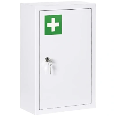 Abbildung von kleankin Medizinschrank, Apothekerschrank mit 3 Fächern, Medikamentenschrank, Abschließbarer Erste Hilfe Schrank 2 Schlüsseln, Stahl, Weiß, 30 x 14 46 cm