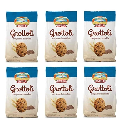 Abbildung von 18x Divella Grottoli con gocce di cioccolato Italienische Shortbread Kekse Mit Schokoladenstückchen 400g biscuits cookies