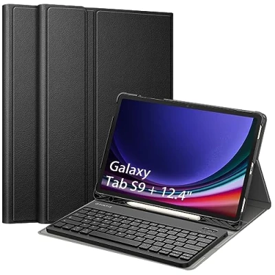 Abbildung von Fintie Tastatur Hülle für Samsung Galaxy Tab S10+ Plus/S9+ Plus 12.4 Zoll Tablet, Keyboard Cover mit Magnetisch Abnehmbarer Deutscher Bluetooth Tastatur, Schwarz