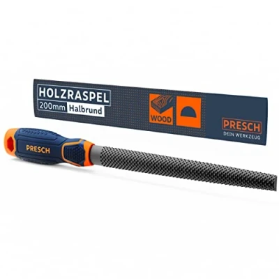 Abbildung von Presch Holzraspel Halbrund 200mm Hochwertige Raspel mit doppelseitigem Hieb H2 zum Ausformen von Löchern und Kurven in Hartholz oder Weichholz, Profi Holzfeile