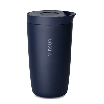 Abbildung von Vinsun Thermobecher Isolierbecher dicht 350ml mit Deckel Tee Kaffee Becher Edelstahl, auslaufsicher, doppelwandig isoliert, Einhandbedienung per Knopfdruck
