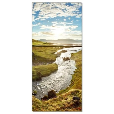 Abbildung von Wallario Selbstklebende Türtapete Island Panorama Fluss Berge und Blauer Himmel Türposter 93 x 205 cm Abwischbar, rückstandsfrei zu entfernen