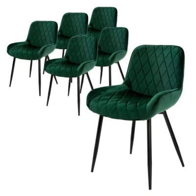 Abbildung von ML Design 6er Set Esszimmerstühle Esszimmerstuhl mit Rücken und Armlehnen, Dunkelgrün, Samt Sitzfläche, Metallbeine, Küchenstühle Küchenstuhl Wohnzimmerstühle Wohnzimmerstuhl Polsterstuhl Stühle