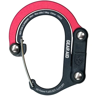 Abbildung von GEAR AID HEROCLIP (Mini) Karabiner und Haken zur Befestigung von Taschen, Geldbörsen, Laternen, Kinderwagen, Werkzeugen, Helmen, Wasserflaschen vielem mehr Schwarz &amp; Rot