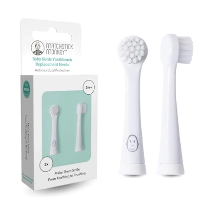 Abbildung von Matchstick Monkey Zahnbürsten Ersatzköpfe (2er Pack) für elektrische Zahnbürste Sanfte Reinigung Babys &amp; Kleinkinder 3 36 Monaten ultraweiche Borsten BioCote® Schutz
