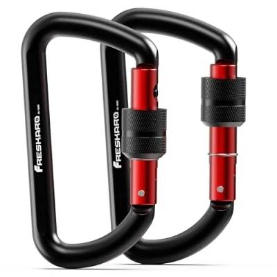 Abbildung von FresKaro Karabiner Schraubverschluss, Schraubkarabiner, Schloss Karabiners Hängematte, Alu Carabiner, 12kN 1224kg, Aluminium, Ultraleicht, Belastbar, für Schlüssel, Hundeleine, Grün 2 Stück