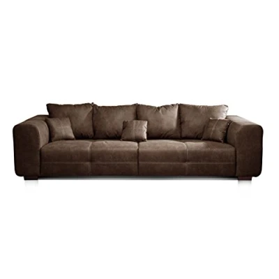 Abbildung von CAVADORE Big Sofa Mavericco / Couch im modernen Design in Lederoptik Inklusive Rückenkissen und Zierkissen 287 x 69 108 cm (BxHxT) Mikrofaser Braun